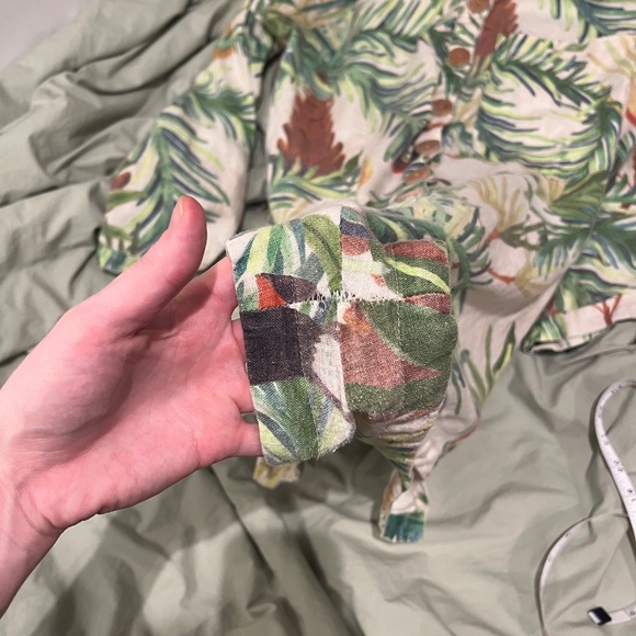 FARM RIO 100% LINEN JUMPSUIT Romper shorts long sleeve LEAVES TROPICAL M READ - Picture 8 of 12